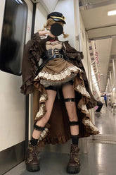 Brown Ruffle Irregular Handsome Punk Lolita Dress Set